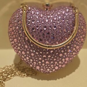 RAMLA PINK CRYSTAL EMBELLISHED HEART SHAPED HANDBAG NWT